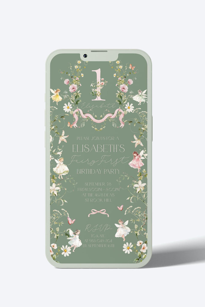 pink flowers one year invitation