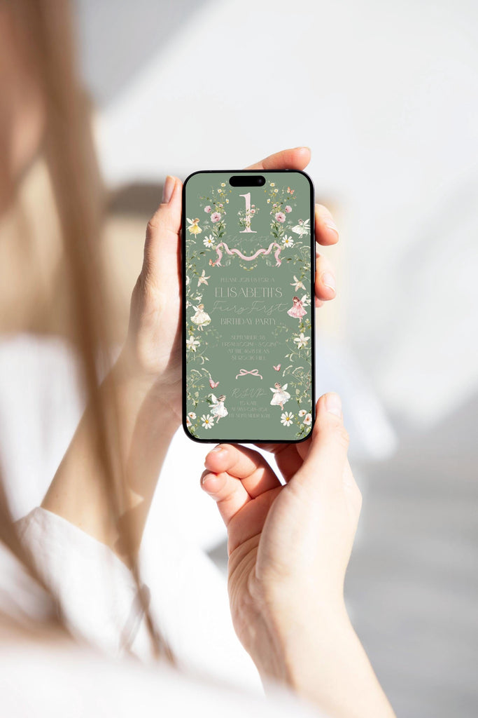 Fairy First Birthday Invitation: Pink Flowers Crest (Digital Template