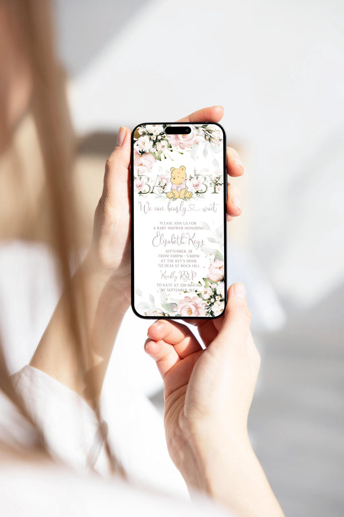 winnie the pooh baby shower mobile invitation