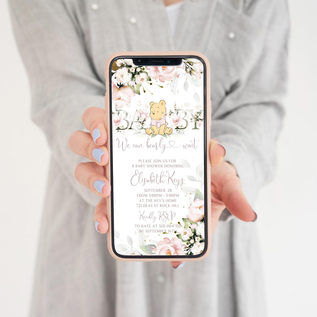 pink flower baby shower invitation, electronic invitation