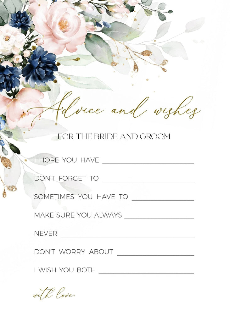 Advice and wishes Card Template | Editable Royal BLue Advice Card Bridal Shower Game | Navy Blue Pink Printable Advice Card | Harper
