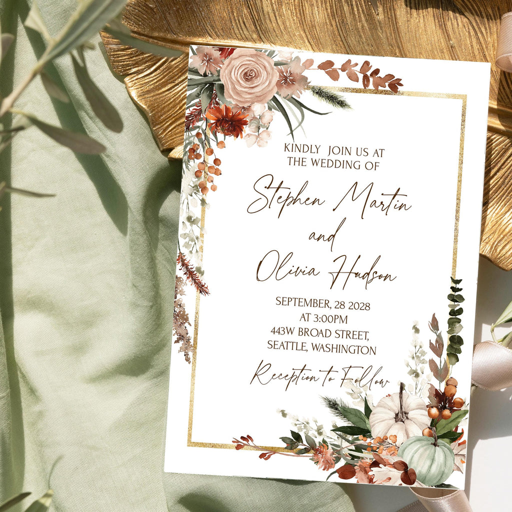 Autumn wedding invitation template