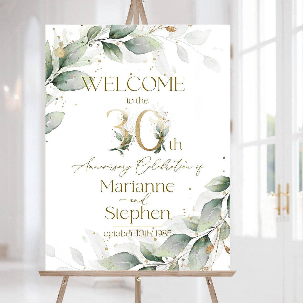 &quot;30th wedding anniversary welcome sign template sage green anniversary party welcome poster printable wedding welcome board