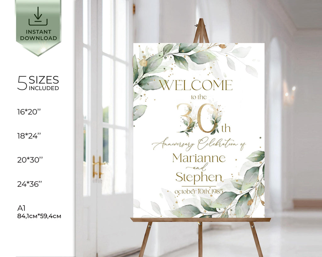 30th Anniversary Welcome Sign Template: Sage Green Printable (Digital Download)
