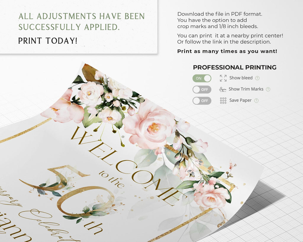 50 year anniversary welcome sign template golden wedding printable party decor