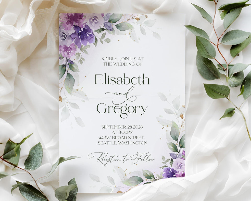 Lilac Floral Wedding Invitation Template: Editable Lavender Card (5x7, A6, Digital Download