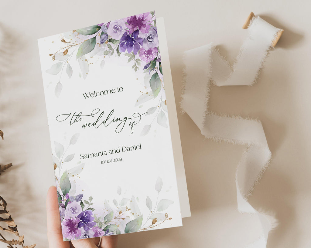 Lilac Floral Wedding Program Booklet Template: Editable Ceremony Order