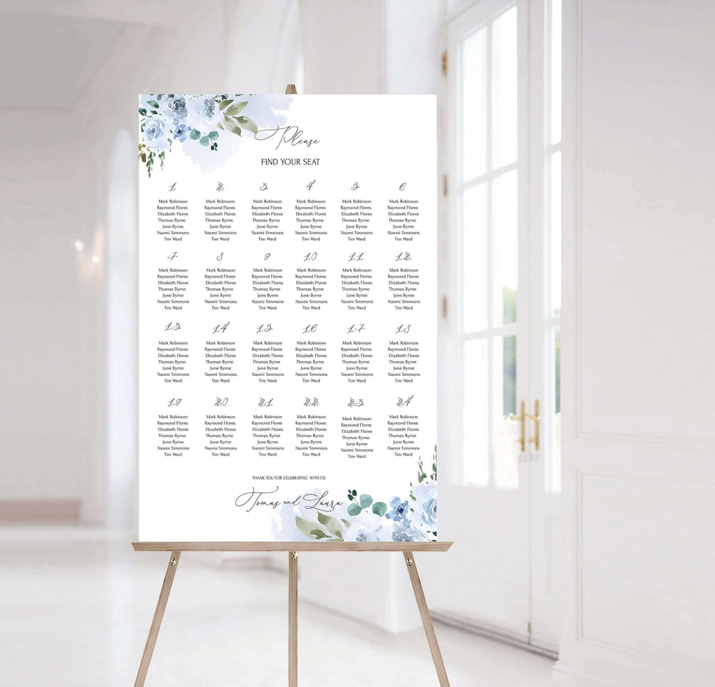 LPE0003 Seating Chart Sign | Light Blue Wedding | Editable Printable Template