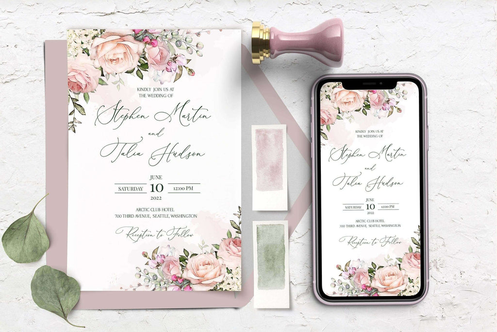 LPE0014 Wedding Invite  | Evite | Blush Pink Wedding | DIY Editable Templates