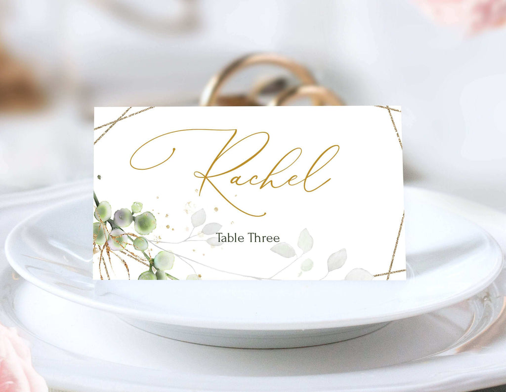 LPE0029 Place Card & Tent Card | Greenery Gold | Editable Templates