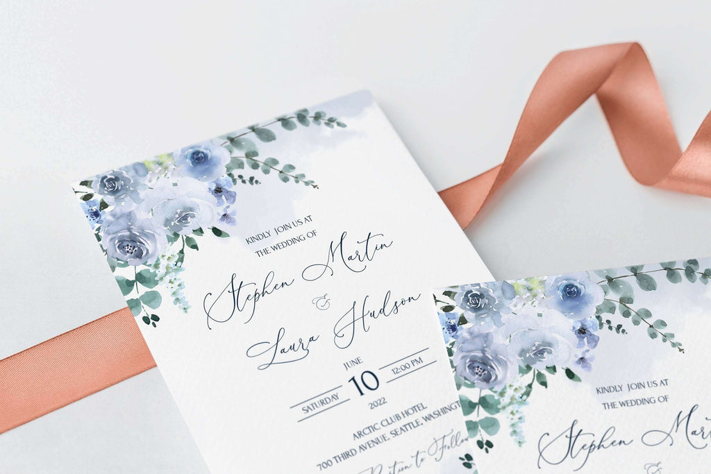 LPE0031 Invitation Card | Watercolor Blue Floral Wedding | Editable Printables