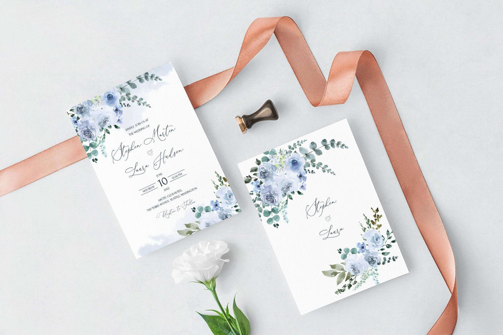 LPE0031 Invitation Card | Watercolor Blue Floral Wedding | Editable Printables