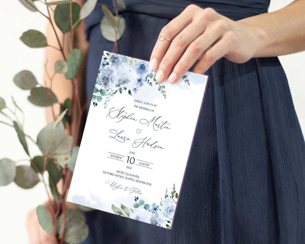 LPE0031 Invitation Card | Watercolor Blue Floral Wedding | Editable Printables