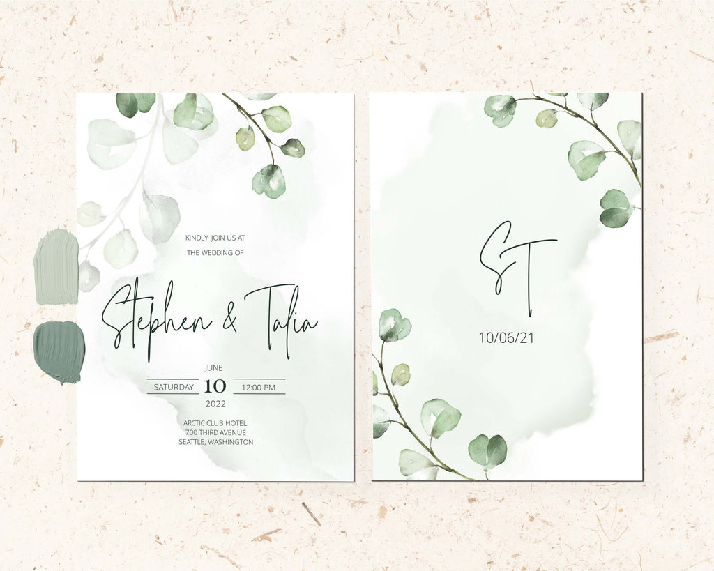 LPE0036 Invitation Cards | Eucalyptus Green Wedding | Editable DIY Printables