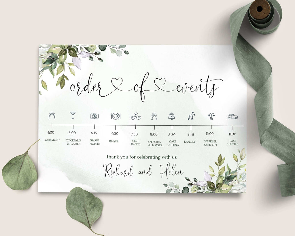 LPE0040 Order of Events for Wedding | Timeline Banner | Eucalyptus Green 