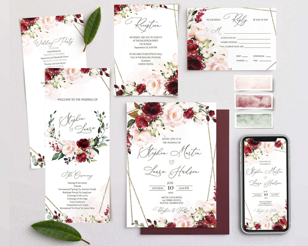 LPE0041 Wedding Stationery Set of Editable Printables