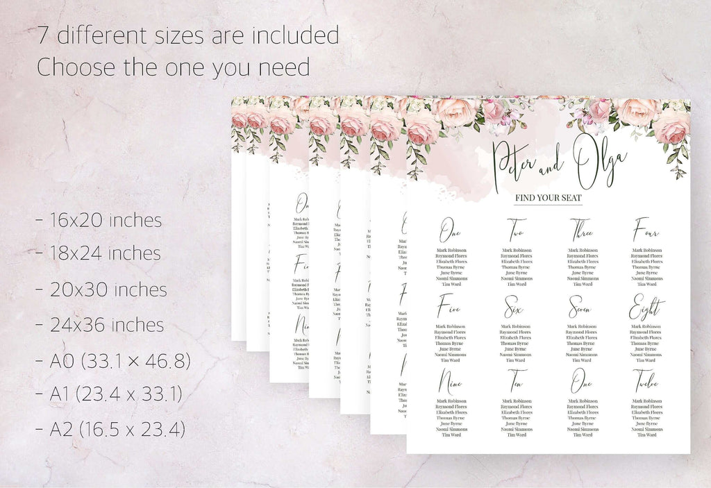 LPE0043 Seating Chart Template | Blush Pink Wedding | Editable Printables