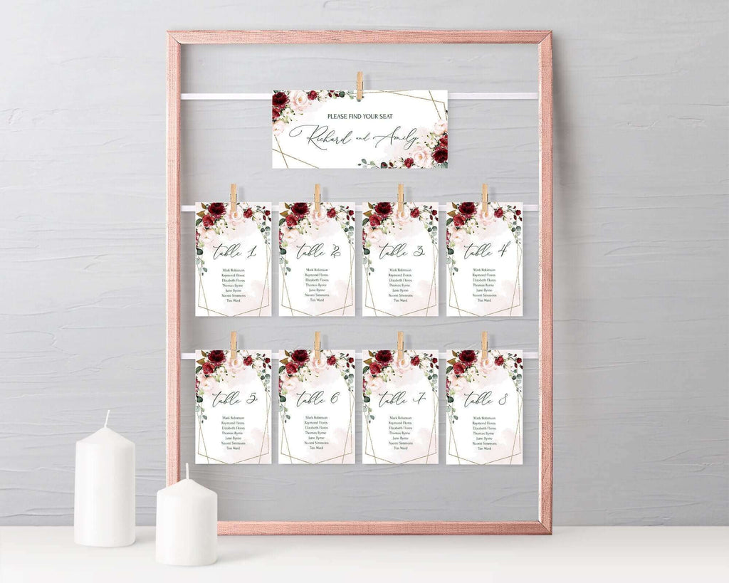 LPE0051 Wedding Stationery Suite | Editable Printables | Burgundy & Blush Pink