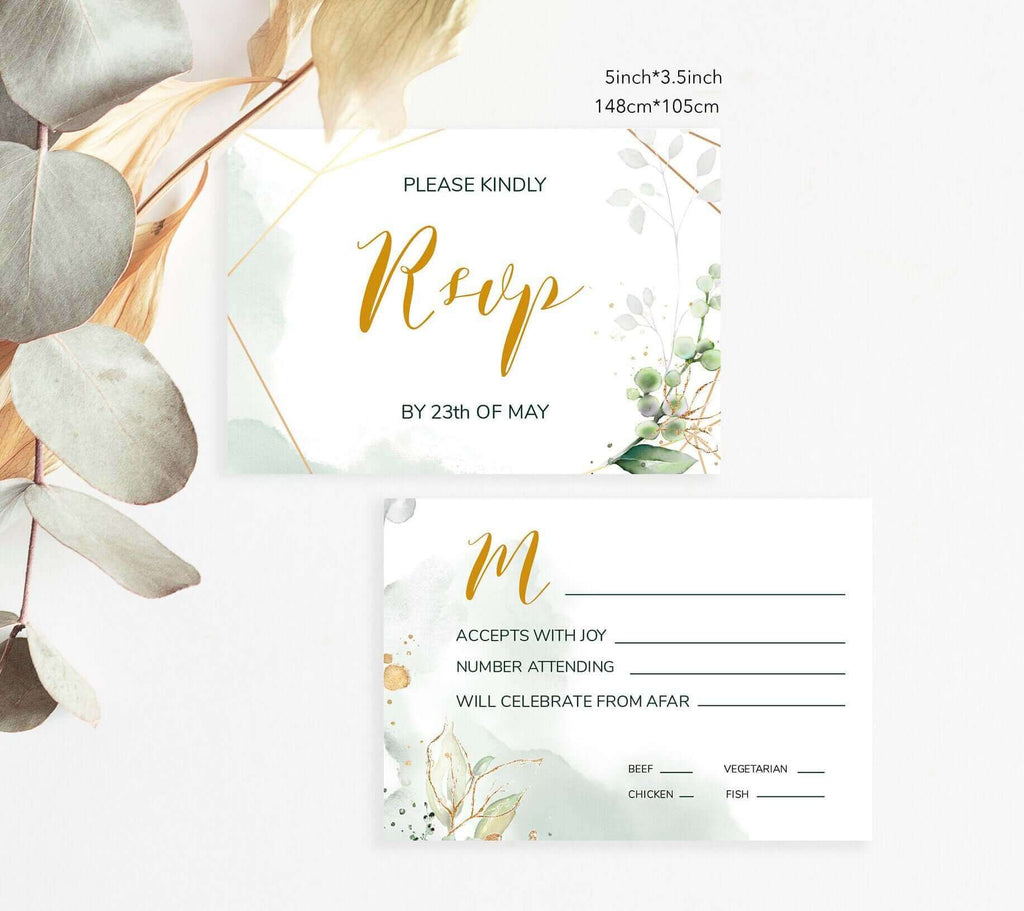 LPE0058 Invitation & Rsvp | Greenery and Gold Wedding | Editable Templates