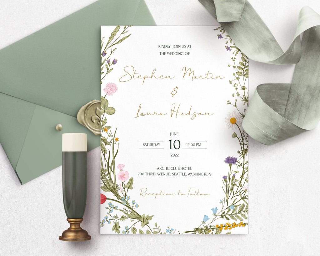 LPE0065 Wedding Invitation Set: invite, rsvp, details, Wild Flowers Rustic