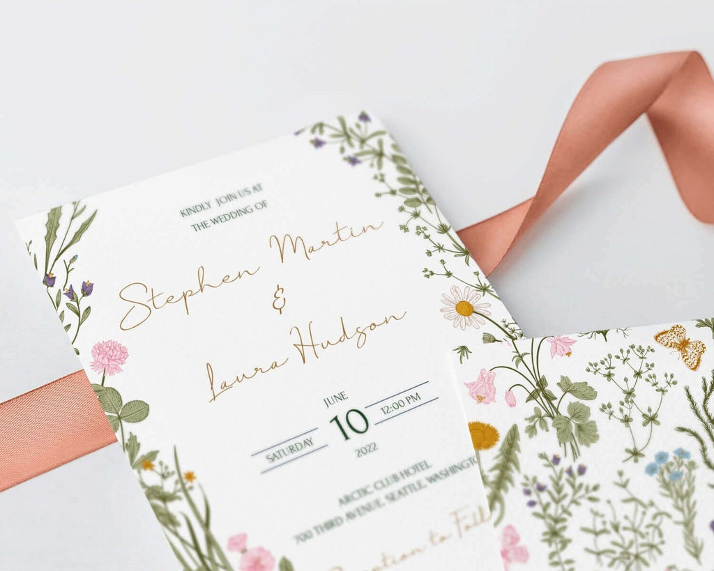 LPE0065 Wedding Invitation Set: invite, rsvp, details, Wild Flowers Rustic