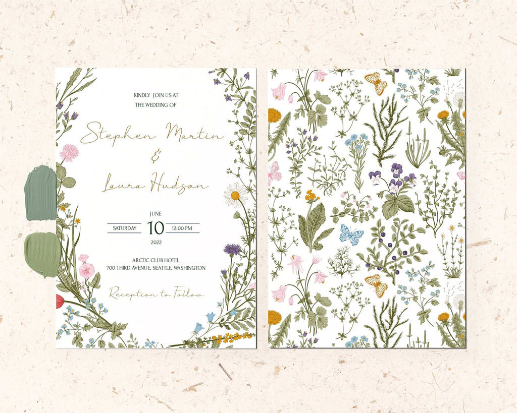 LPE0065 Wedding Invitation Set: invite, rsvp, details, Wild Flowers Rustic