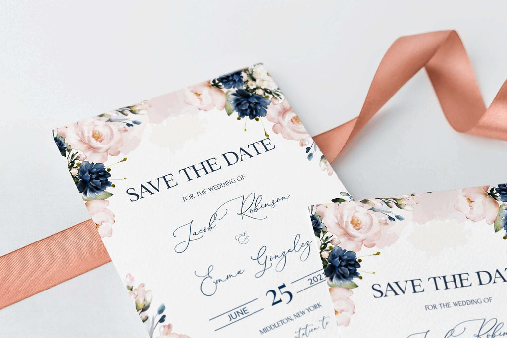 LPE0066 HARPER Soft Pink and Blue Navy Save The Date Editable DIY Printable