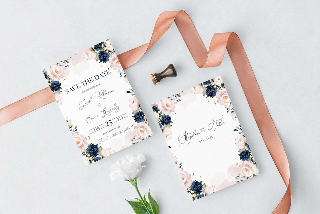 LPE0066 HARPER Soft Pink and Blue Navy Save The Date Editable DIY Printable