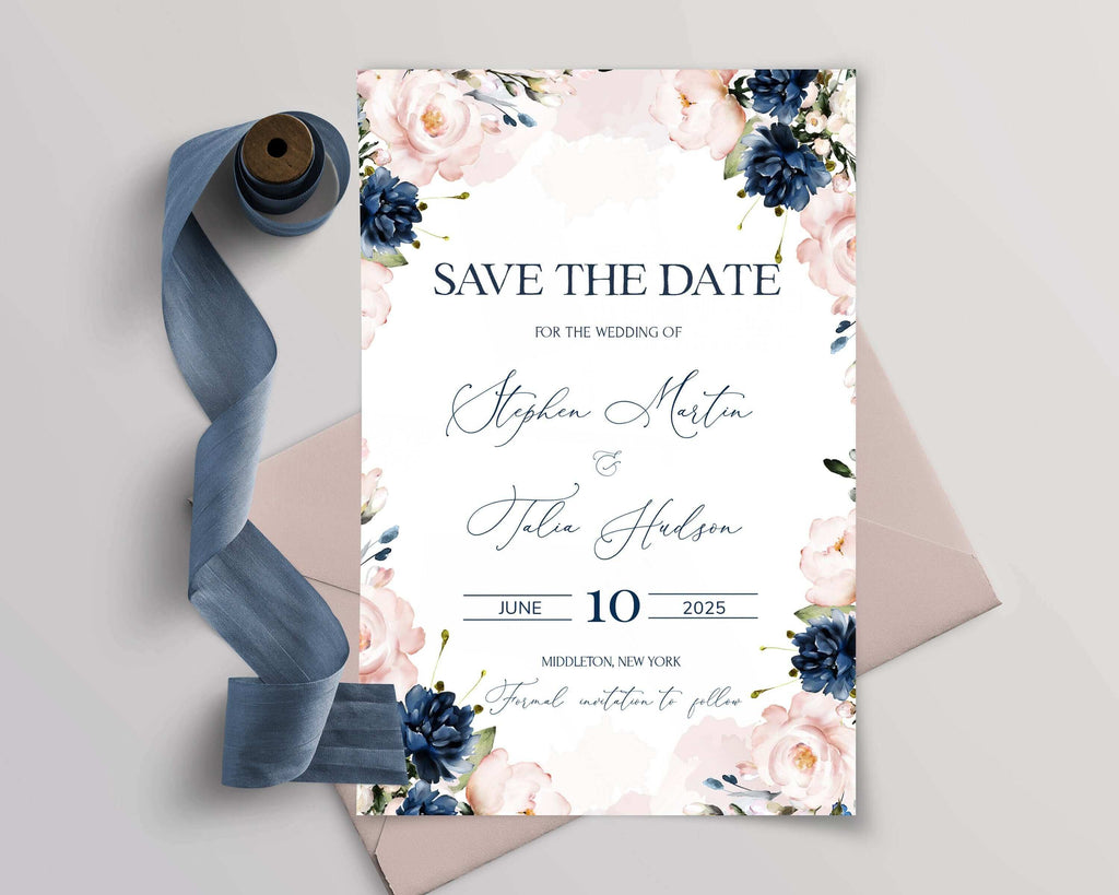 LPE0066 HARPER Soft Pink and Blue Navy Save The Date Editable DIY Printable