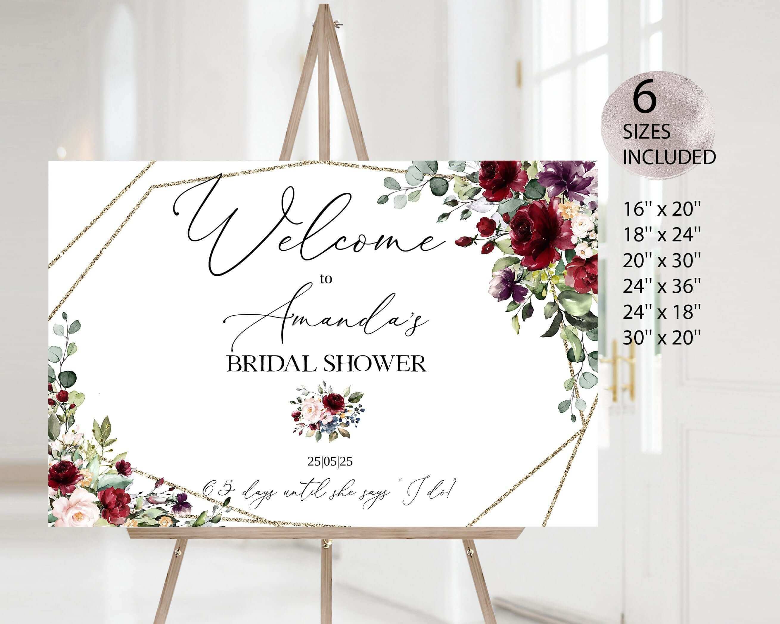  Editable Burgundy Floral Wedding Welcome Sign