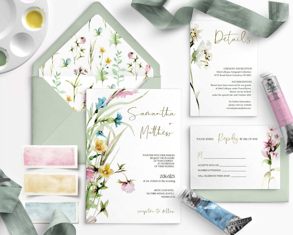 LPE0074 Wildflower Wedding Invitation Kit  | Editable Printables | DIY Wedding