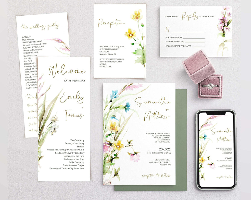 LPE0074 Wildflower Wedding Invitation Kit  | Editable Printables | DIY Wedding