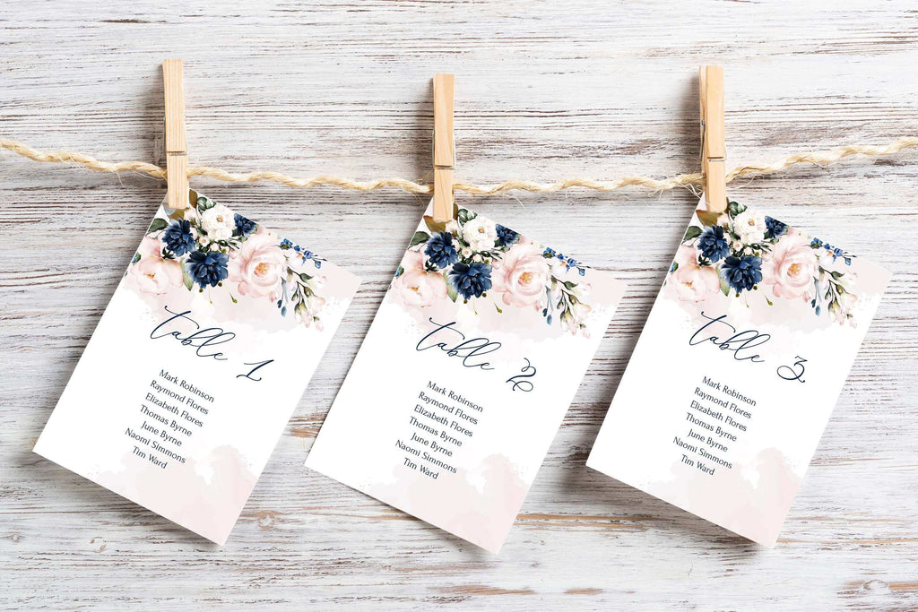 LPE0076 Hanging Seating Plan | Navy Blue & Blush Floral | Editable Printables