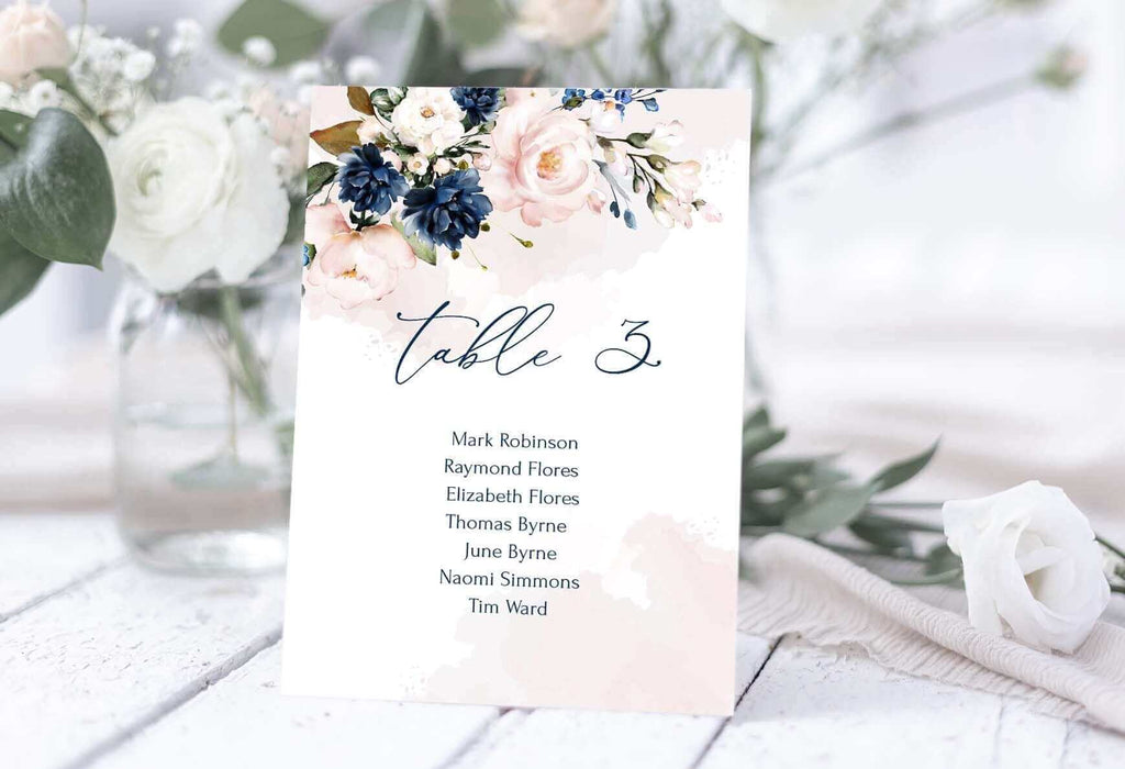 LPE0076 Hanging Seating Plan | Navy Blue & Blush Floral | Editable Printables