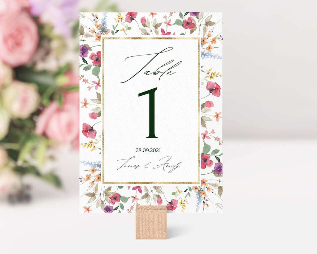 LPE0087 Wedding Table Number  | Wildflowers & Gold | DIY Editable Printables