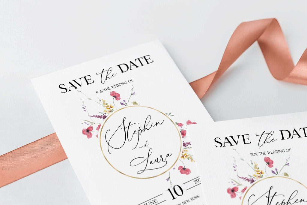 LPE0092 Save The Date Card | Wilflowers Rustic Wedding | Editable Printables