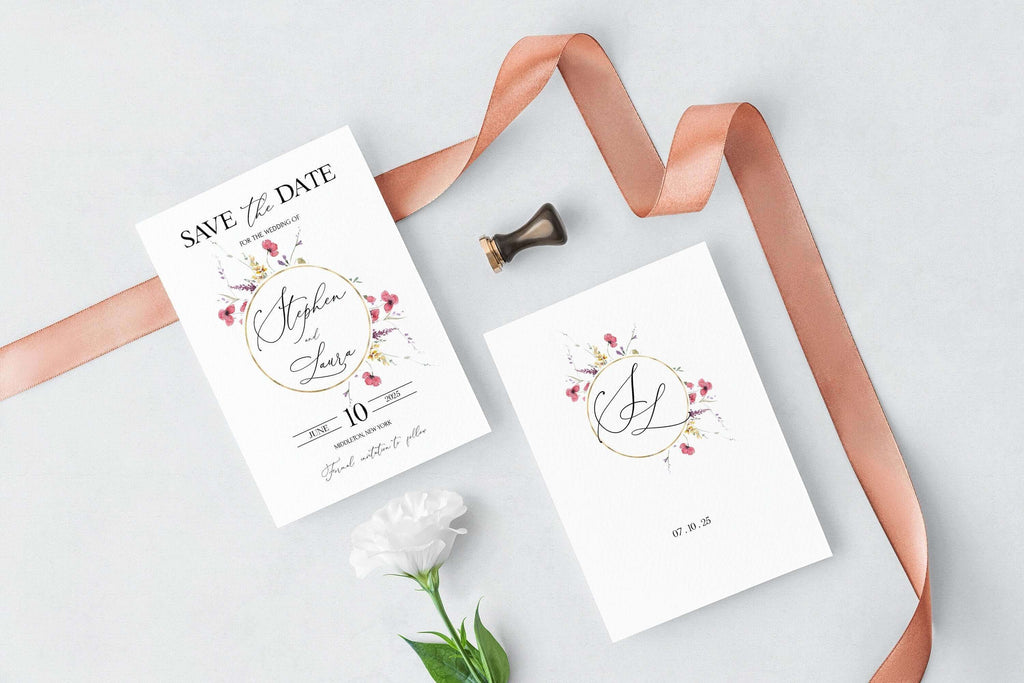 LPE0092 Save The Date Card | Wilflowers Rustic Wedding | Editable Printables