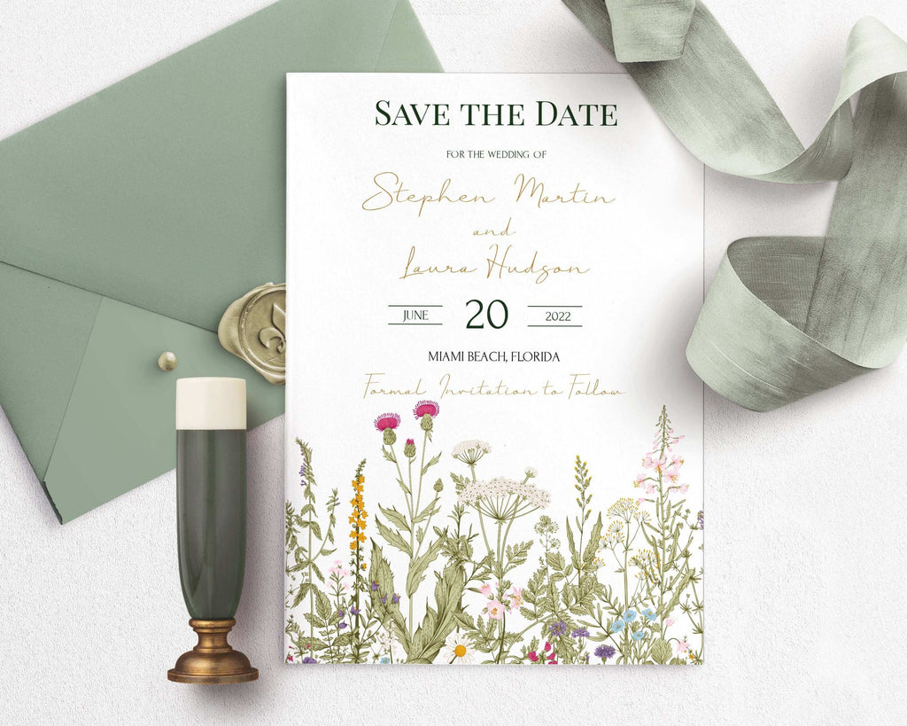 LPE0100 Save The Date Invitations, Wild Herbs Rustic Wedding, DIY Printables