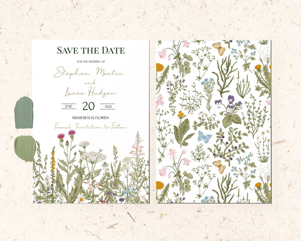 LPE0100 Save The Date Invitations, Wild Herbs Rustic Wedding, DIY Printables