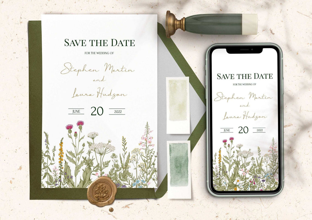 LPE0100 Save The Date Invitations, Wild Herbs Rustic Wedding, DIY Printables