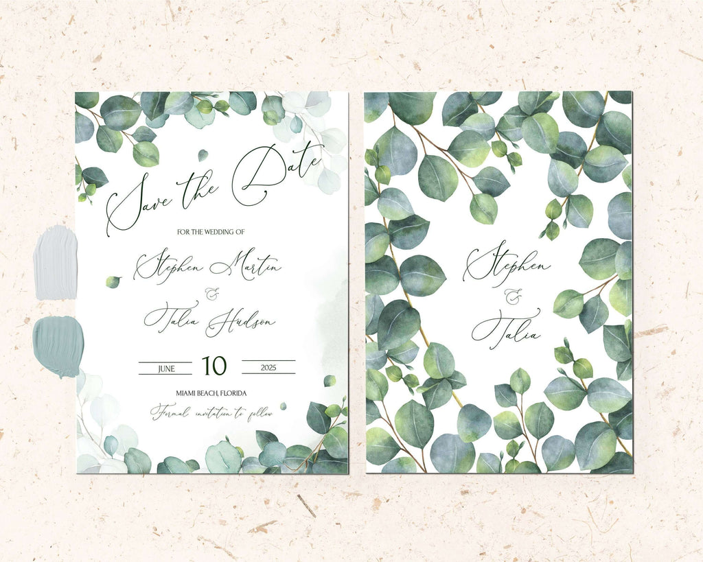 LPE0108 Save The Date Template, Eucalyptus Modern Wedding, Editable Printables