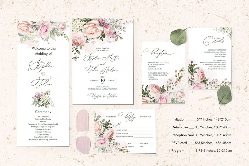 LPE0114 Wedding Invitation Templates | Blush Pink | MEGA bundle of Printables