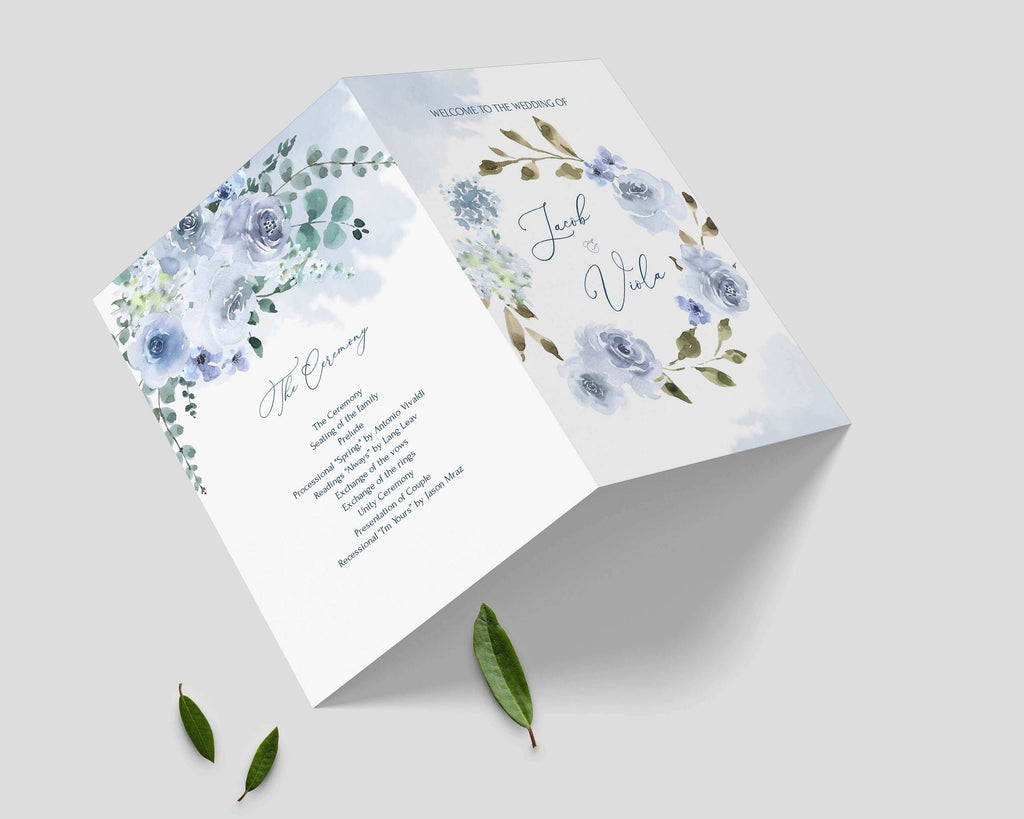 LPE0121 Blue Wedding Program Template, Light Blue Ceremony, DIY Printables