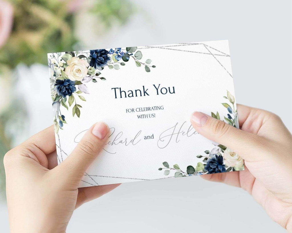 LPE0124 Thank You Cards | Navy Blue & Silver Wedding | Editable Printables