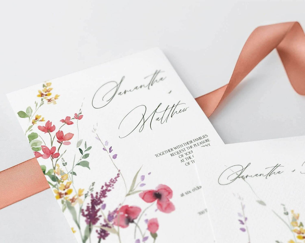 LPE0127 Wedding Invitation & RSVP | Pink Flowers & Herbs | Earthy Printables