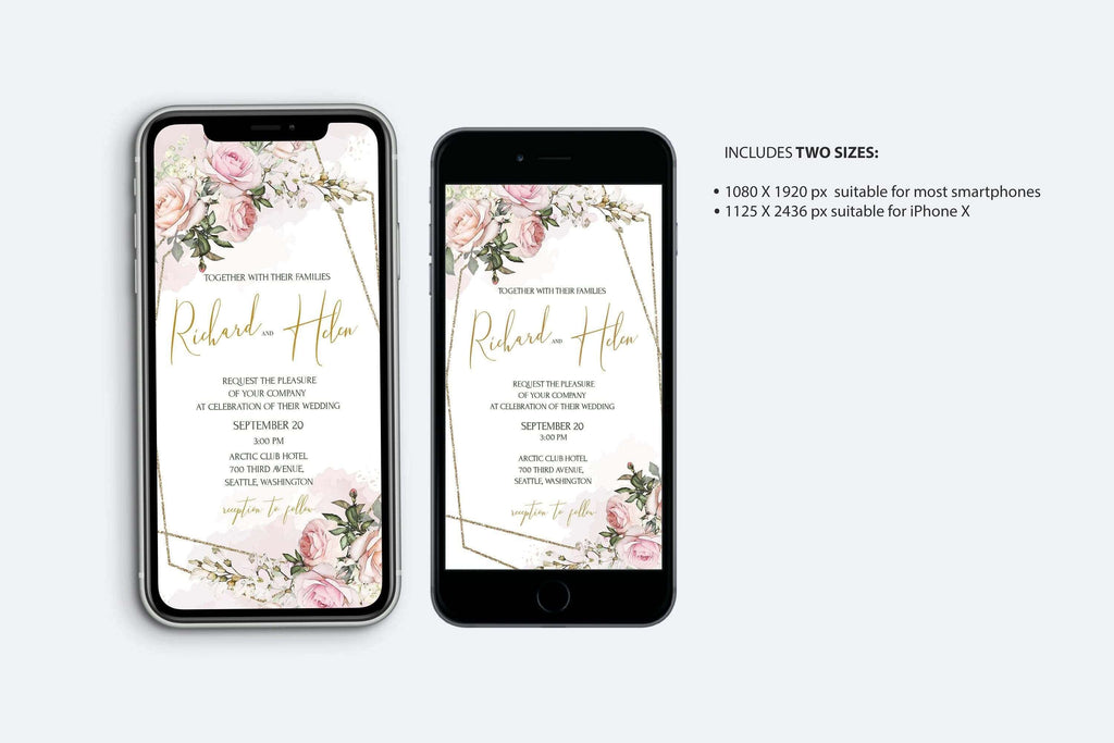 LPE0128 Online Invitations | Floral & Geometric | DIY Wedding Printables