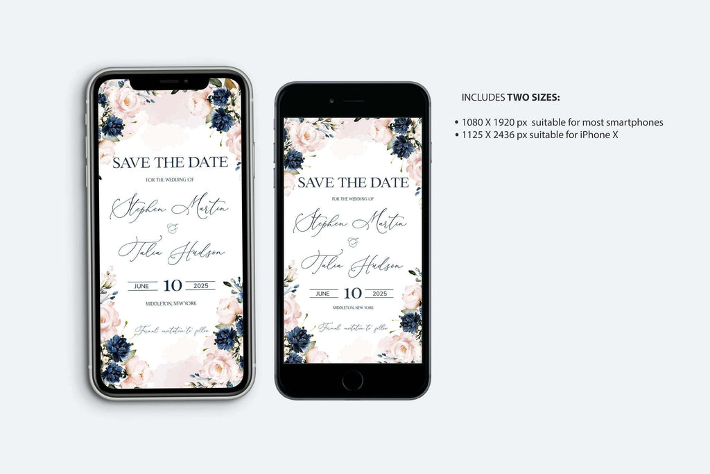 LPE0142 Save The Date Evite | Navy Blue and Pink | Editable DIY Template