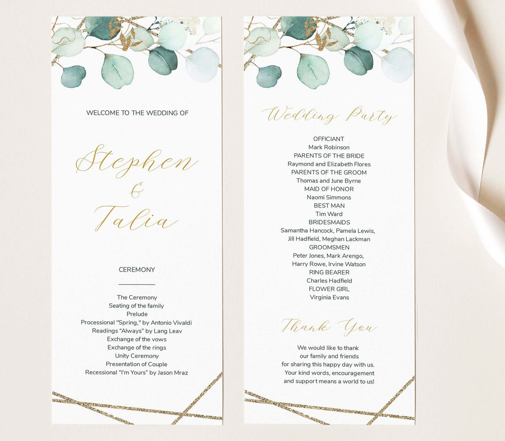 LPE0158 Wedding Invitation Set | Green & Gold | Geometric Editable Printables