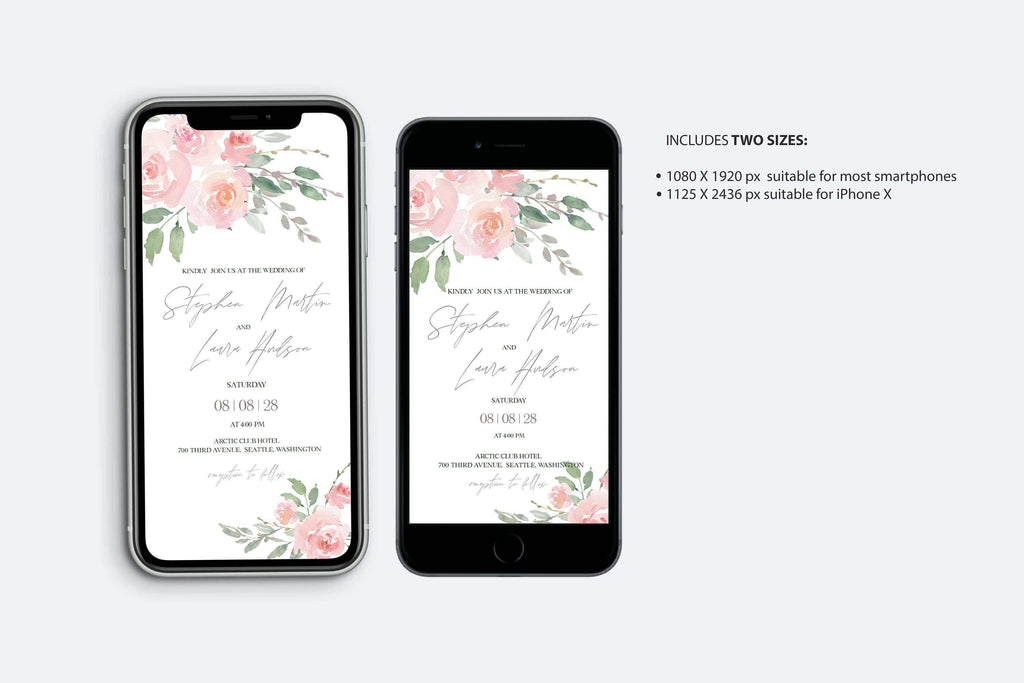 LPE0161 Electronic Invitation for Wedding, Dusty Pink Rose, Editable Templates