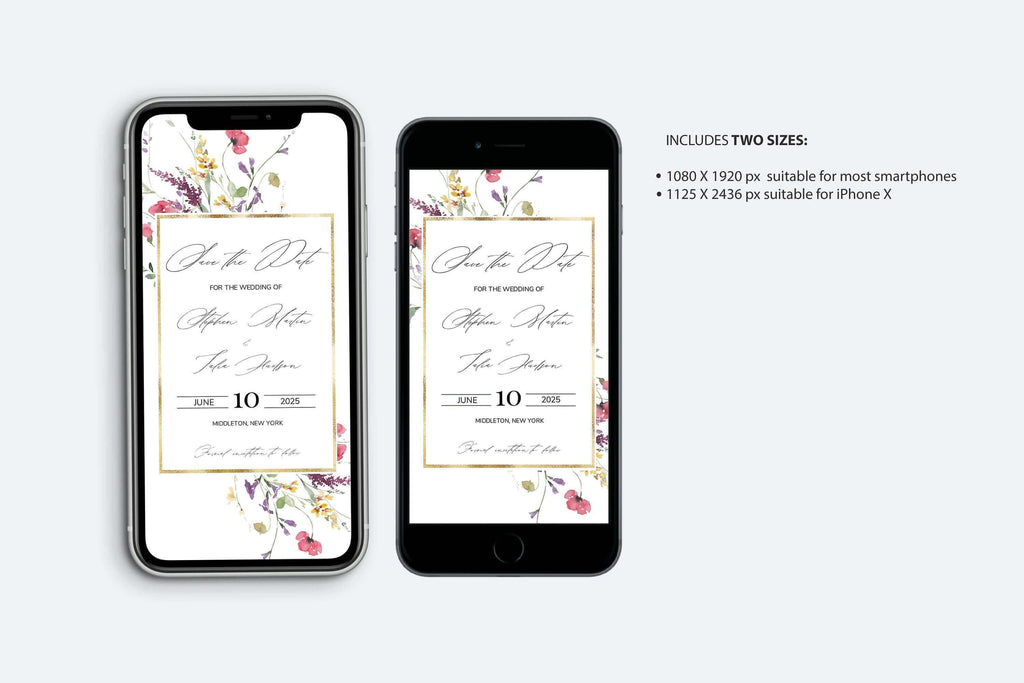 LPE0169 Electronic Save The Date, Wild Flowers & Gold, Rustic Wedding